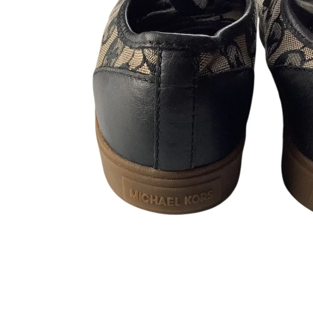 Michael Kors Womens MK Logo Monogram City Sneakers Sz 8M Black & Tan Rubber Sole